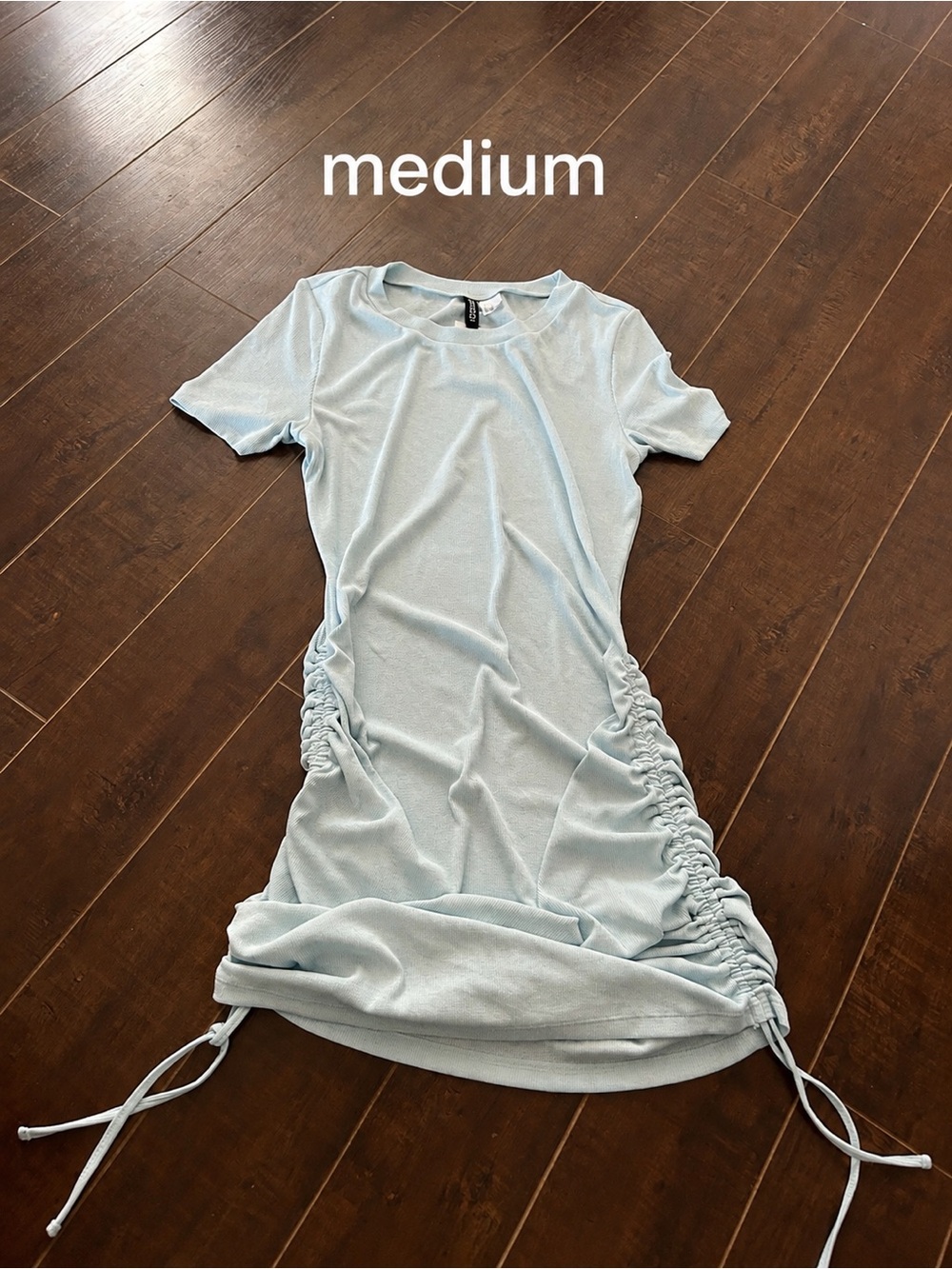 Light Blue Ruched Side T-Shirt Dress - Medium